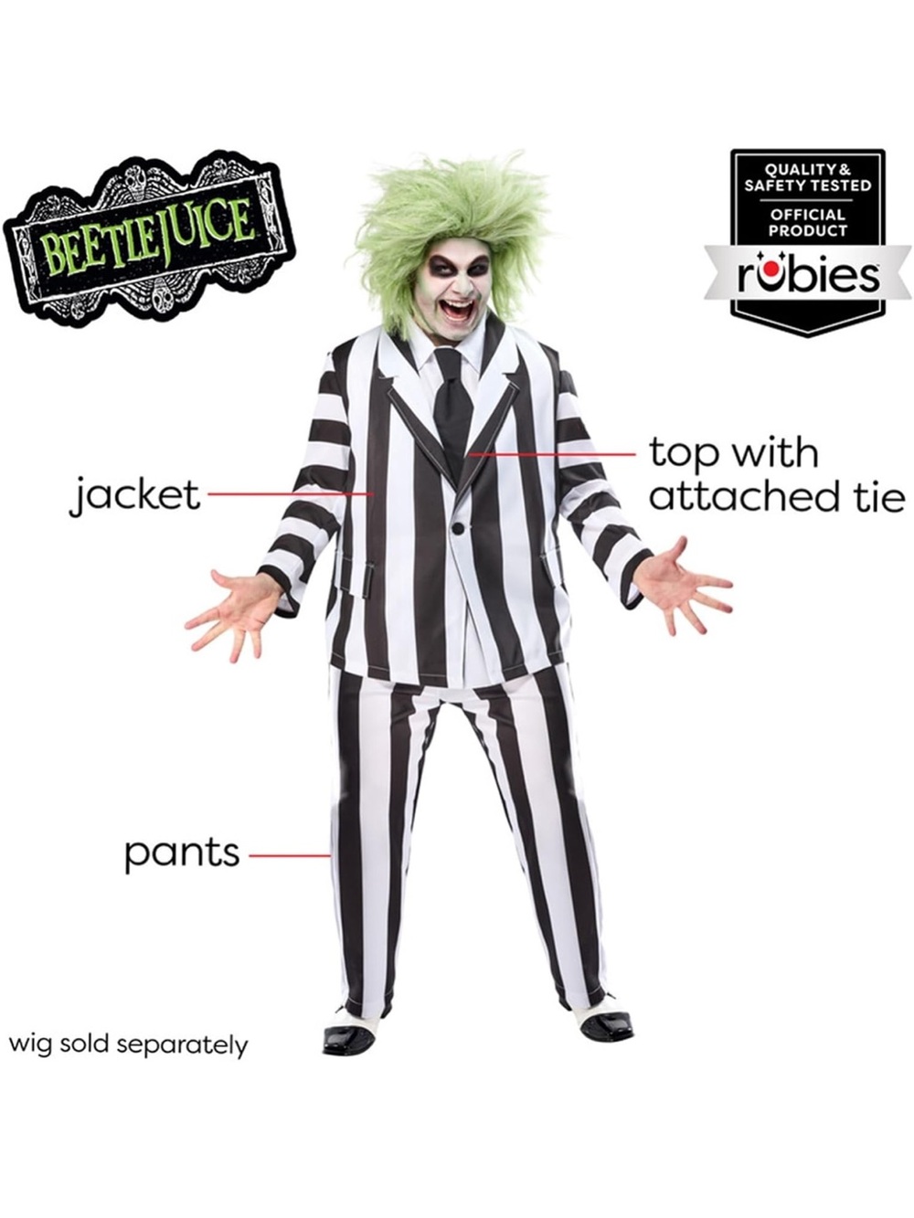Robes Beetlejuice Men’s Black and White Striped Halloween Costume